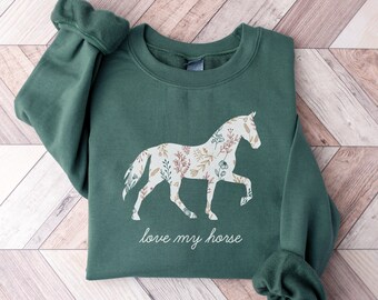 Wildflower Horse Sweatshirt Personalized Gift for Horse Lover Country Western Horse Girl Shirt Custom Feminine Equestrian Riding Crewneck