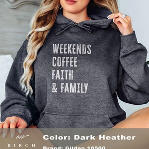 Faith Based Hoodie, Coffee Faith and Family Sweatshirt, Trendy Christian Sweaters, Bible Verse, Jesus Tees, Worship Shirt, Religious Gifts