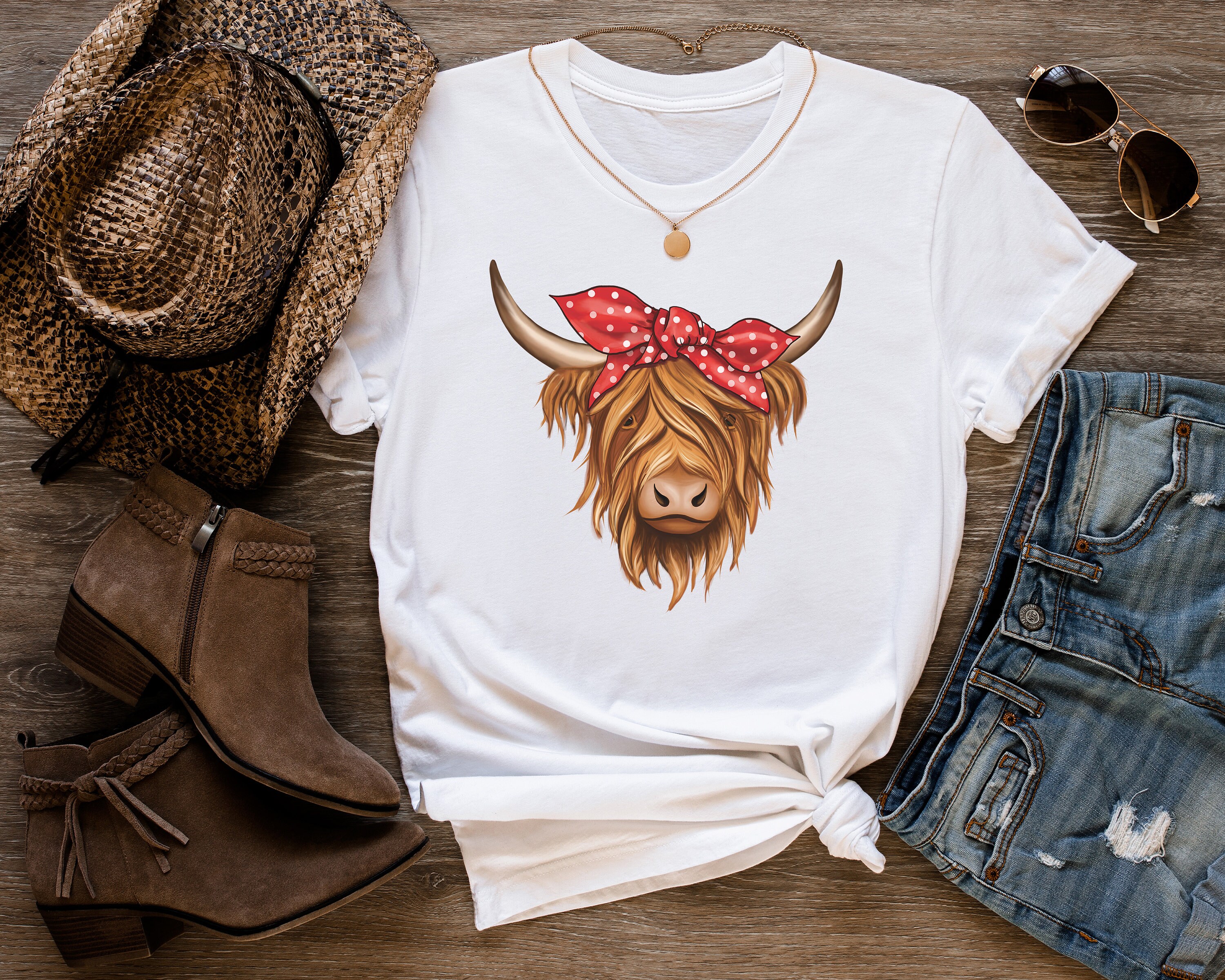 Women's Funny Highland Cow Graphic T-Shirt - Summer Casual Short Sleeve Farm Life Tee - View #6