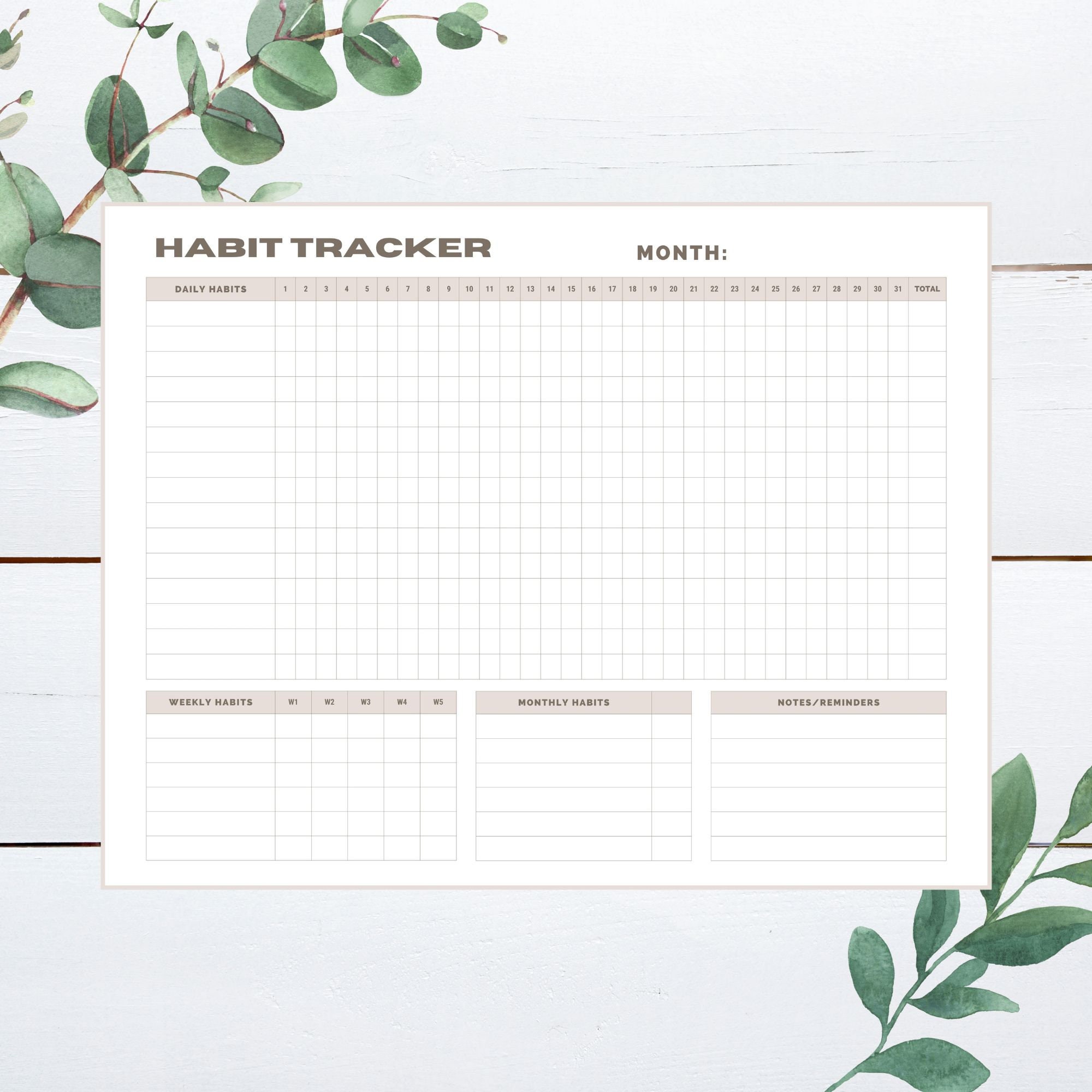Monthly Habit Tracker, Printable A4 Letter Size, Instant Download ...