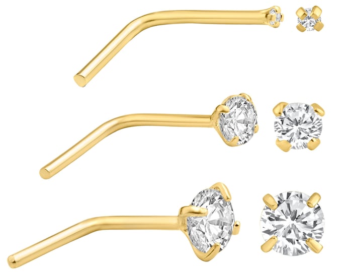 14k Solid  Gold Prong Setting  Round Si1 Diamond L-Shaped