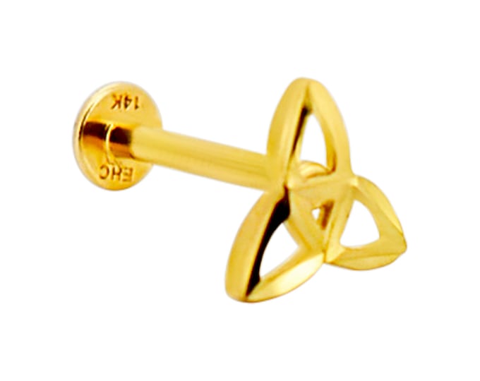 14k Yellow Gold Celtic Trinity Knot Labret 18g Labret Flatback
