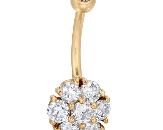 14k Solid Gold Rounded Flower with CZ Belly Ring