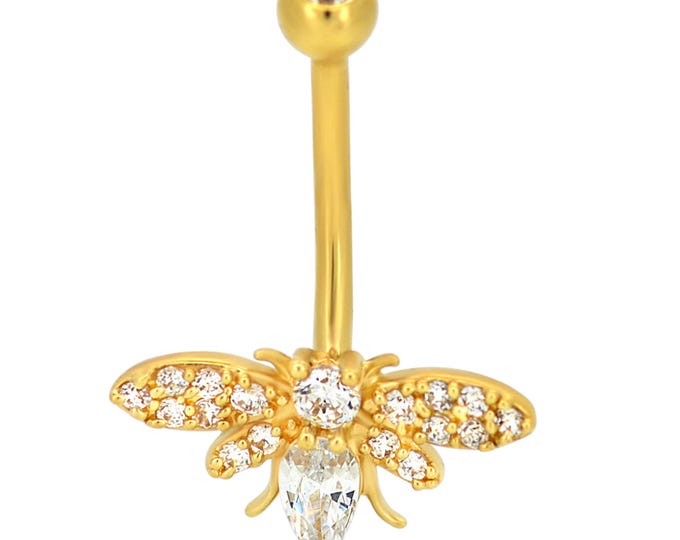 14k Gold Bee with Multi CZ Belly Ring