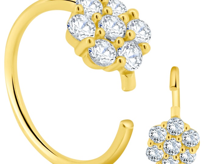 14k Yellow Gold Rounded Flower with Cubic Zirconia | Lip Piercing | Helix Hoop | Cartilage | Conch Hoop | Body Jewelry | Earring