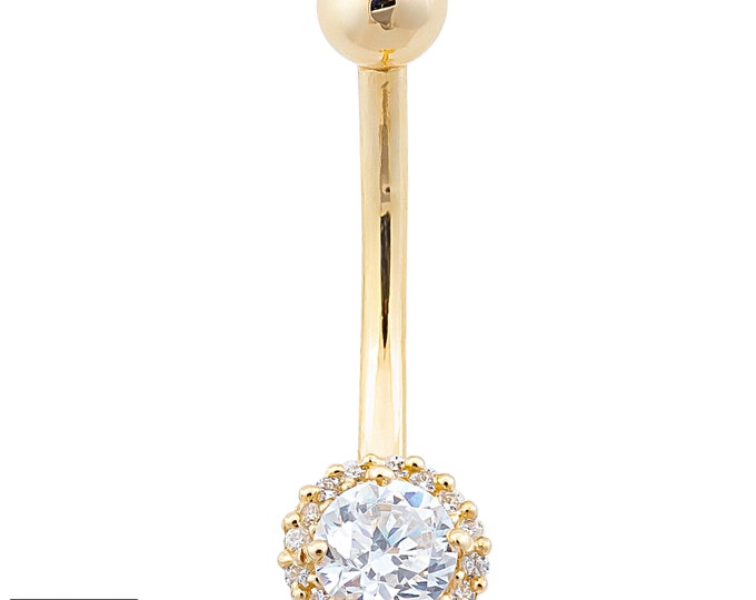 10k Gold Round Design Banana Belly Ring, Solid Gold Navel Piercing, Body Jewelry, Hypoallergenic, Gift for Her