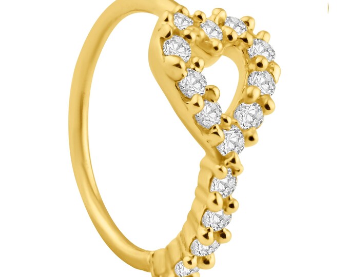 14K Solid Gold Heart Design Line of Multi Zircon Nose Hoops | Lip Piercing | Helix Hoop | Cartilage | Conch Hoop | Body Jewelry | Earring