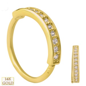 14k Solid Gold Line of 11 Zircon Hoop Piercing | Lip Piercing | Helix Hoop | Cartilage | Conch Hoop | Body Jewelry | Earring