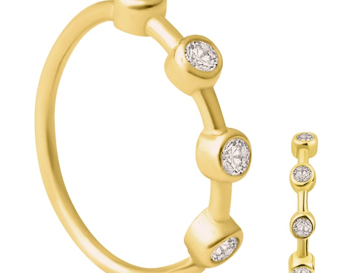 14k Solid Gold Four Zircon in Creel Setting Hoop Piercing | Lip Piercing | Helix Hoop | Cartilage | Conch Hoop | Body Jewelry | Earring