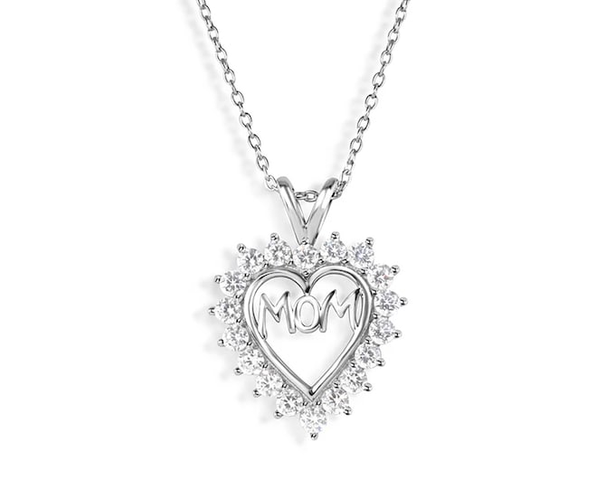 925 Sterling Silver Mom Heart Pendant Necklace