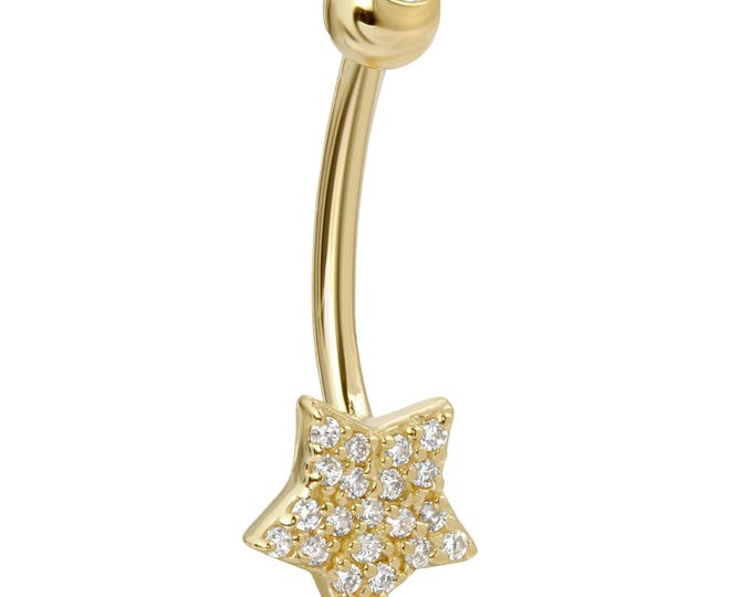14k Solid Gold Star with Multi CZ Belly Ring