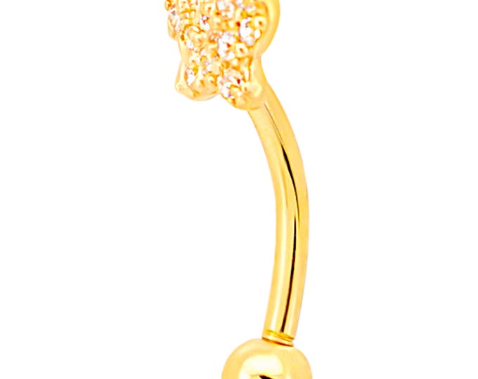 14k Yellow Gold Multi CZ Butterfly Eyebrow Barbell Externally Threaded Screw