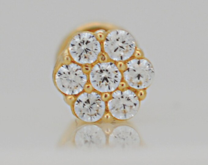 14k Yellow Gold Flower Labret, Zircon Lip Stud, Floral Piercing Jewelry | Tragus Earring | Cartilage Piercing | Helix | Conch