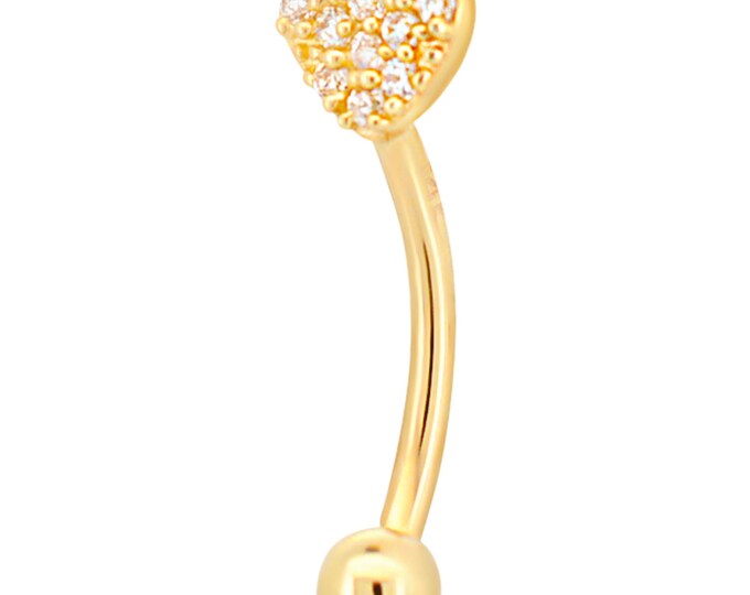 14k Yellow Gold CZ Studded Heart Eyebrow Barbell Externally Threaded Screw