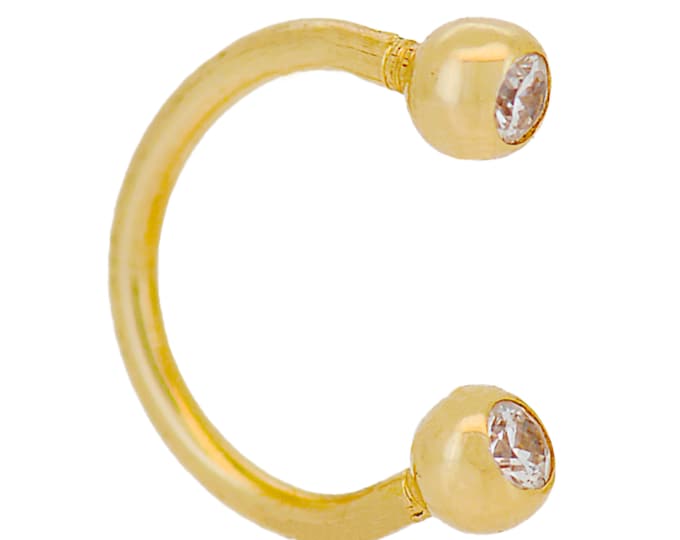 14k Solid Gold Horseshoe with CZ Ball External Threaded Screw