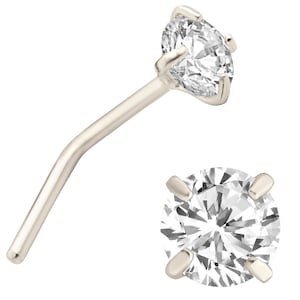 14k Solid Yellow Gold Prong Setting Round Cubic Zirconia L-Shape | NOSE STUD | nose piercing | Stud | 6MM | Nose Ring | Body Jewelry