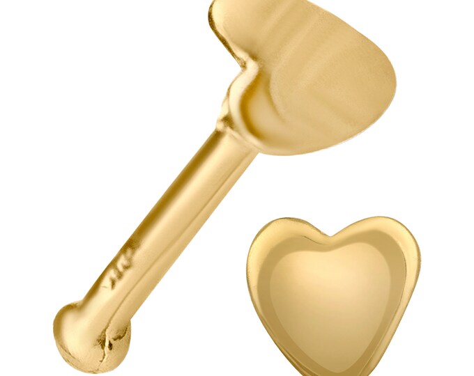 14k Solid Yellow Gold Polished Plain Heart  Design Nose Bone