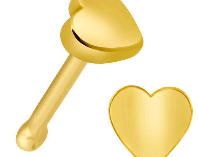 14k Solid Yellow Gold Polished Plain Heart Design Nose Bone