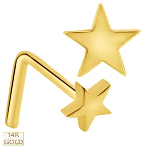 14k Solid Gold Plain Star L-Shaped Nose Ring