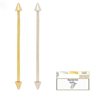 14k Solid Gold 14g Spike Industrial Barbell Externally Threaded | Tragus Piercing | Cartilage Piercing | Industrial Piercing | 37MM