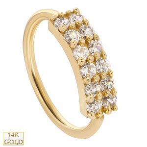 14k Solid Gold Prong Setting Double Layer 12 Zircon Hoops | Lip Piercing | Helix Hoop | Cartilage | Conch Hoop | Body Jewelry | Earring