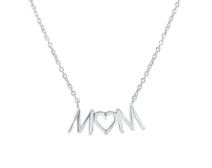 925 Sterling Silver MOM with Hollow Heart Center Pendant Necklace