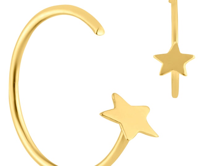 14k Solid Yellow Gold Plain Star Halfmoon Hoops Piercing | Lip Piercing | Helix Hoop | Cartilage | Conch Hoop | Body Jewelry | Earring
