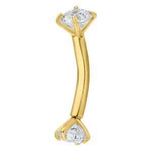 14k Solid Gold Eyebrow Prong Setting Zircon Design Internal Threaded Screw