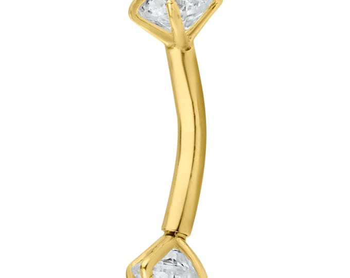 14k Solid Gold Eyebrow Prong Setting Zircon Design Internal Threaded Screw