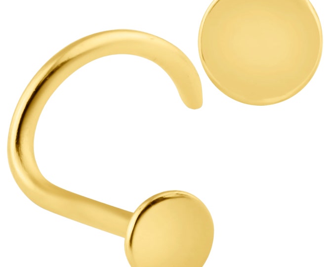 14k Solid Yellow Gold 2mm 22g Thick 7mm Length Plain Disc Stud Nose Screw