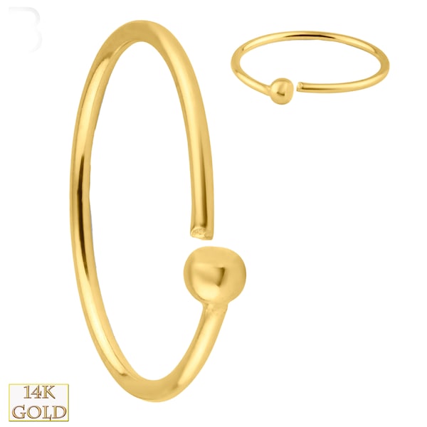 14k Solid  Gold Fixed Bead  Hoops Piercing Twist to Open | Nose Ring | Lip Piercing | Helix Hoop | Cartilage | Conch Hoop