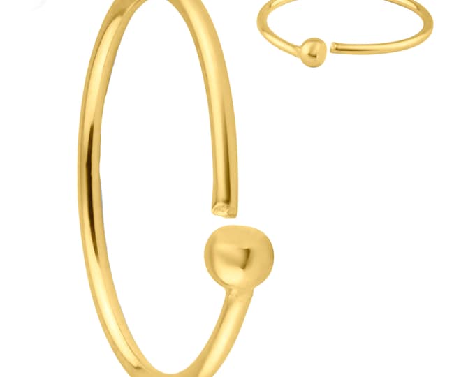 14k Solid  Gold Fixed Bead  Hoops Piercing Twist to Open | Nose Ring | Lip Piercing | Helix Hoop | Cartilage | Conch Hoop