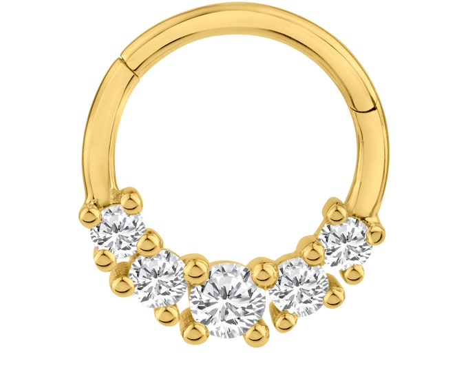 14K Solid Gold Hinged Hoop, Multi Zircon in Prong Setting, Luxury Jewelry