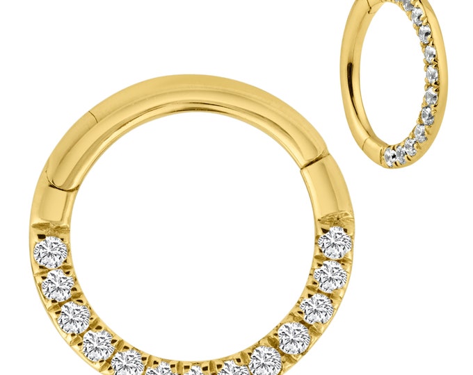 14K Yellow Gold Hinged Hoops with Multi Zircon | Nose Ring | Lip Piercing | Helix Hoop | Cartilage | Conch Hoop | BODY JEWELRY | EARRINGS