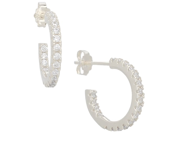 925  Sterling Silver Zircon Stud Earrings, Half Hoop Ear Studs, Silver Jewelry Gift for Her