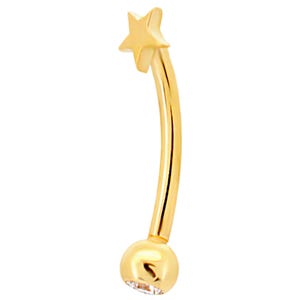 14k Yellow Gold Plain Star Eyebrow Barbell Externally Threaded Screw