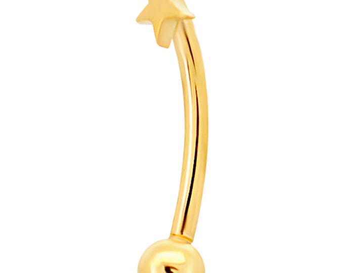 14k Yellow Gold Plain Star Eyebrow Barbell Externally Threaded Screw