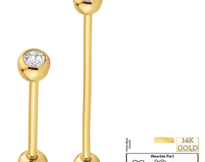 14k Gold 5mm Ball with Double Gem 14g Barbell Externally Threaded  l Industrial l Eyebrow l Lips