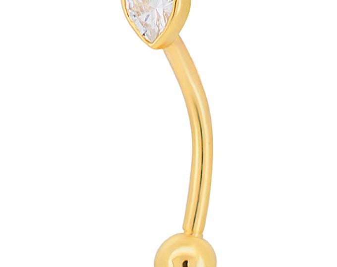 14k Yellow Gold Heart Shaped CZ in Bezel Setting Eyebrow Barbell Externally Threaded Screw