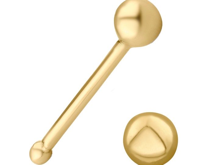 14k Solid Gold 2mm Plain Ball Nose Bone