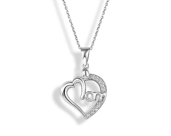 925 Sterling Silver Mom Heart Pendant Necklace