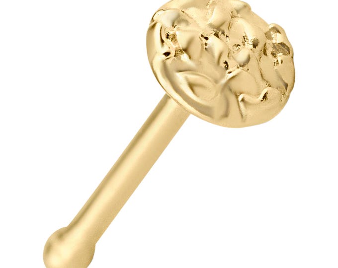 14k Solid Yellow Gold Rough Nuggets Finished Disc Design Nose Bone