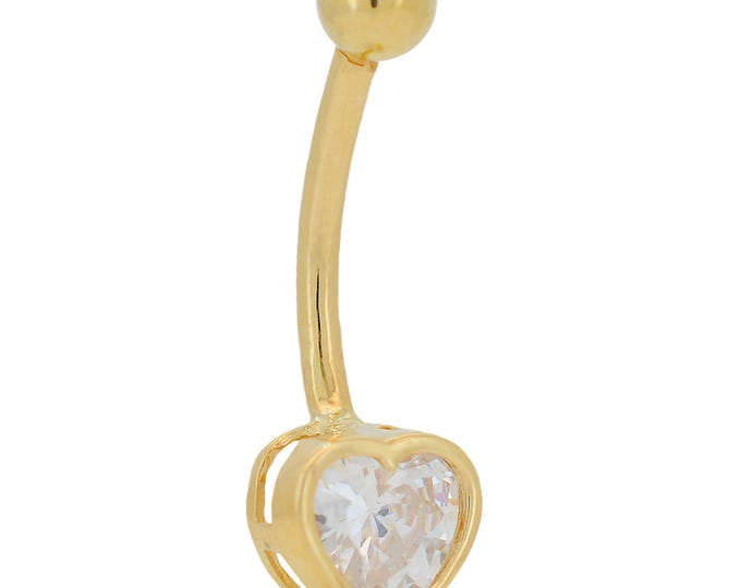 14k Gold Heart Shaped CZ in Bezel Setting Belly Ring
