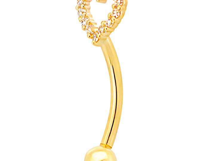 14k Yellow Gold Multi CZ Heart Hollow Eyebrow Barbell Externally Threaded Screw