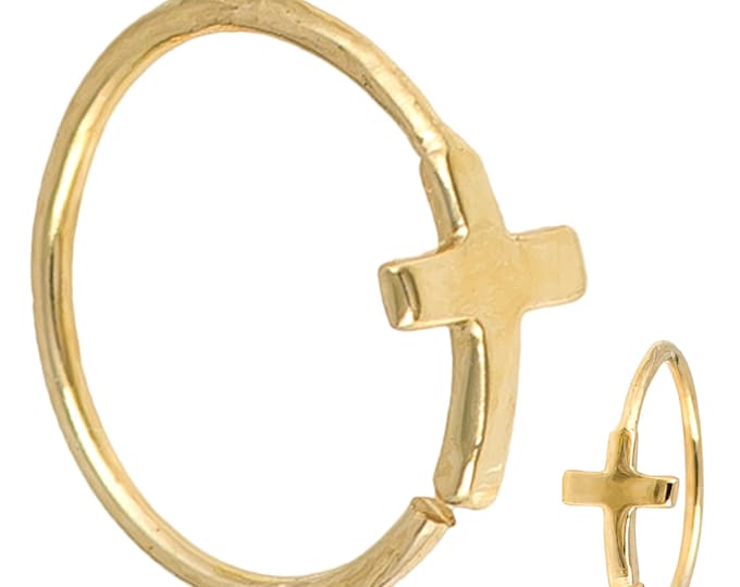 14k Solid Gold Cross Design Hoops Piercing Twist to Open | Lip Piercing | Helix Hoop | Cartilage | Conch Hoop | Body Jewelry | Earring