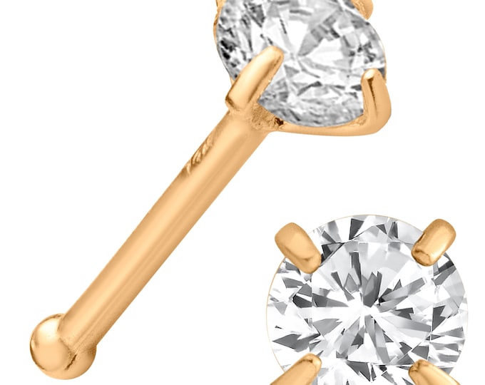 14k Solid Yellow Gold Prong Setting Round CZ Nose Bone | nose piercing | Stud | 7MM | Nose Ring | Gift for Her | Body Jewelry