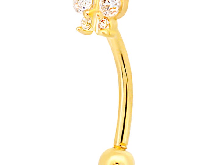 14k Yellow Gold CZ Butterfly Eyebrow Barbell Externally Threaded Screw