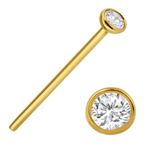 14k Yellow Gold Bend it Yourself Round Cubic Zirconia Bezel Set Nose Stud