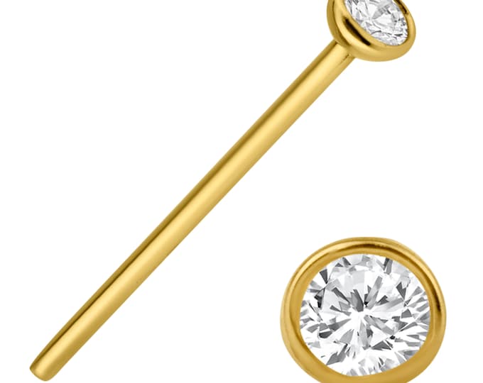 14k Yellow Gold Bend it Yourself Round Cubic Zirconia Bezel Set Nose Stud