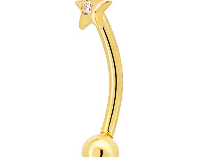 14k Yellow Gold Star with CZ Eyebrow Barbell Externally Threaded Screw
